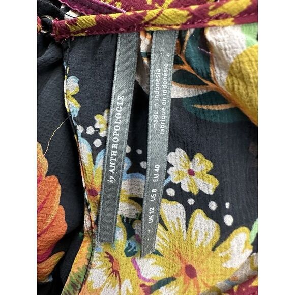 ANTHROPOLOGIE Adair Velvet Trimmed Floral Boho Midi Dress sz 8 US - Picture 13 of 14